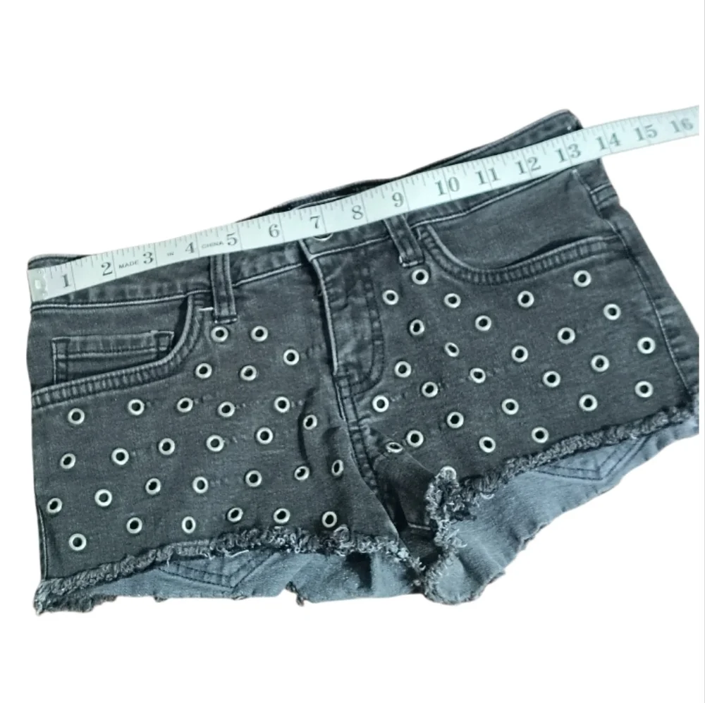 Vintage Vans Grommet Cut Off Jean Shorts Size 3 Black Denim Shorts 2 Inch Inseam